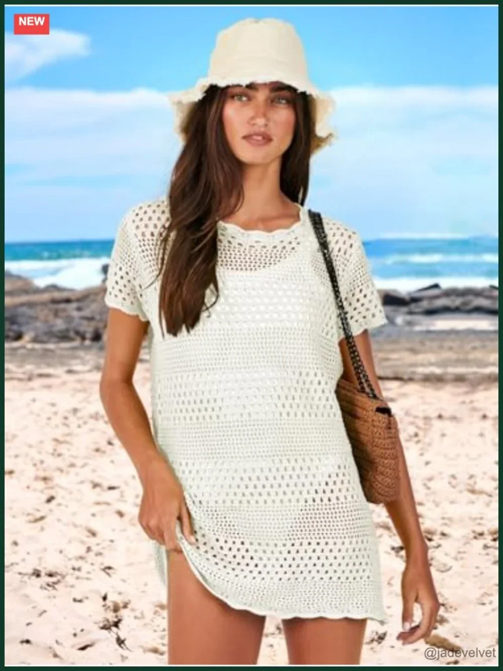 Mesh Knit Crochet Hollow Out Swimsuit Cover Up Pullover Dress